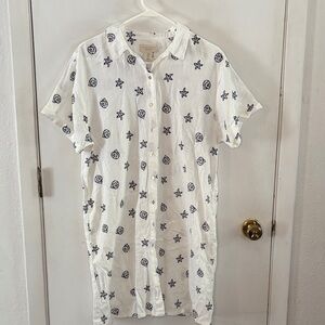 Calypso St. Barth white linen blend shirt dress embroidered sea life Size XL